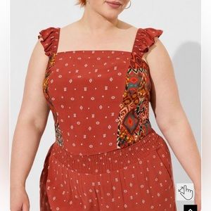 Torrid Challis Smocked Ruffle Trim Crop Top Bossa Nova Geo NWT Size 3 / 3X